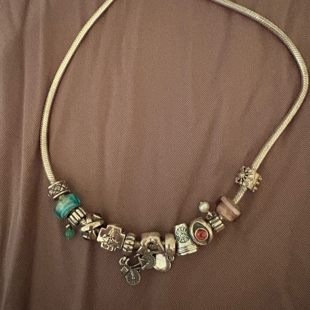 Pandora Silver and Turquoise Charm Necklace